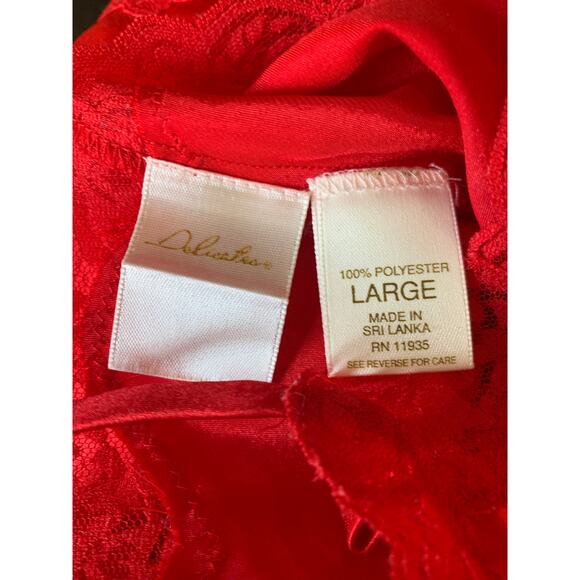 Red Satin Sleep Set Delicates Lace Trimmed Sz Large Pajamas - Picture 9 of 9